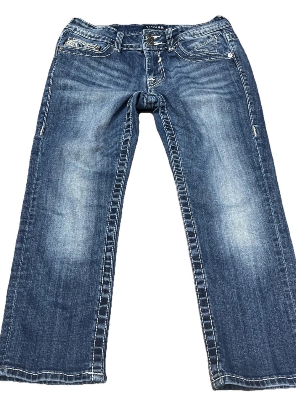 Vigoss Capri Crop Jeans Womens SZ 28x21 Chelsea Low Rise Med Wash Fade